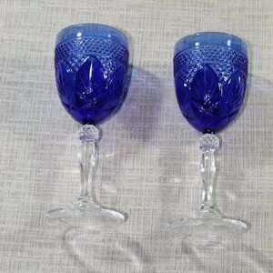 Set of 2 Cristal D'Arques-Durand Antique Sapphire Blue Water Glasses - LIKE NEW